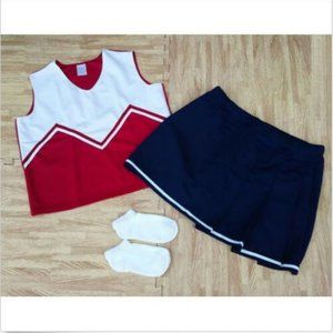 NEW PLUS SIZE CHEERLEADER UNIFORM TOP SKIRT SOCKS